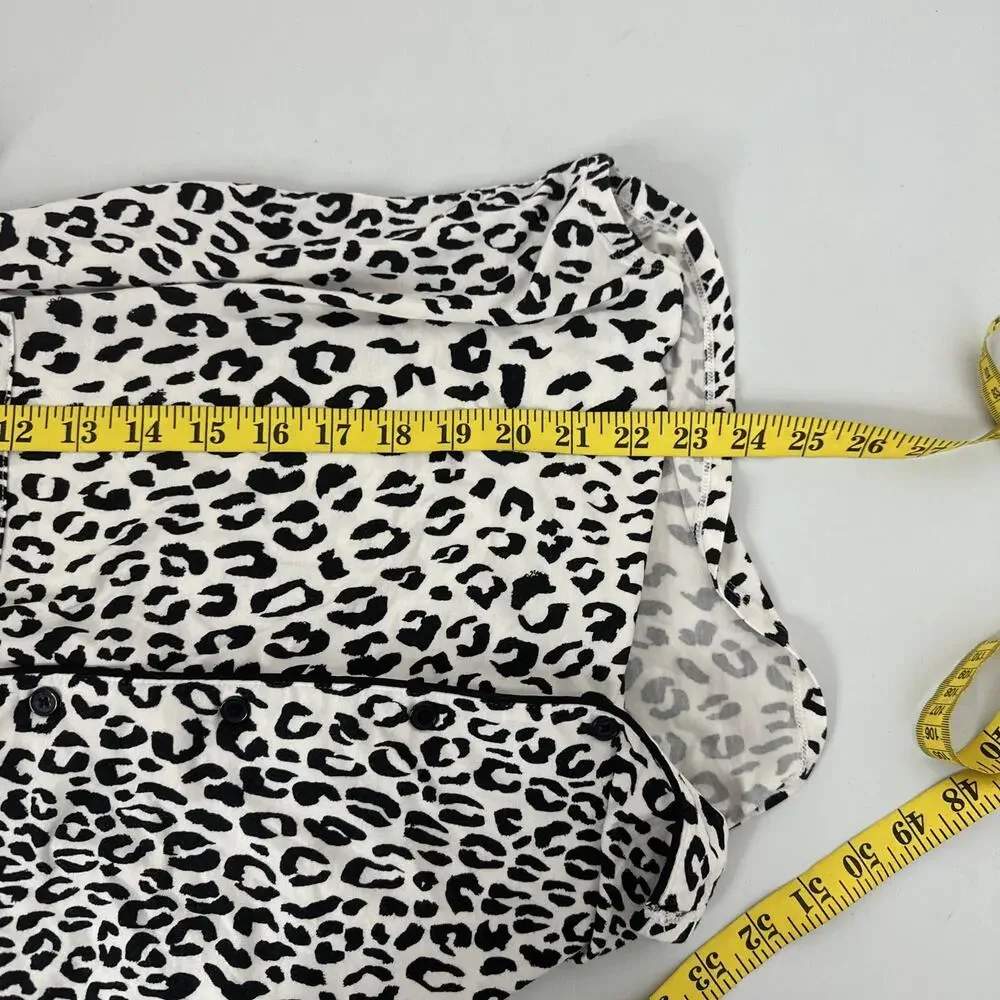 Kate Spade Pajama Top Womens Medium White Black Animal Print‎ Soft Button